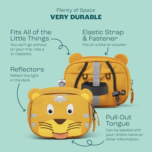 Kids Bike Handlebar Bag - Tiger Animal Design, Water-Resistant, 1L Capacity