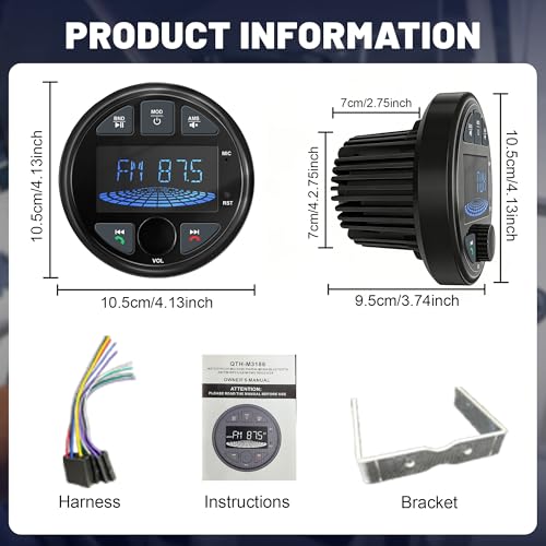 LEXXSON 3-Inch Waterproof Marine Bluetooth Radio with FM/AM/USB for Boats & Vehicles
