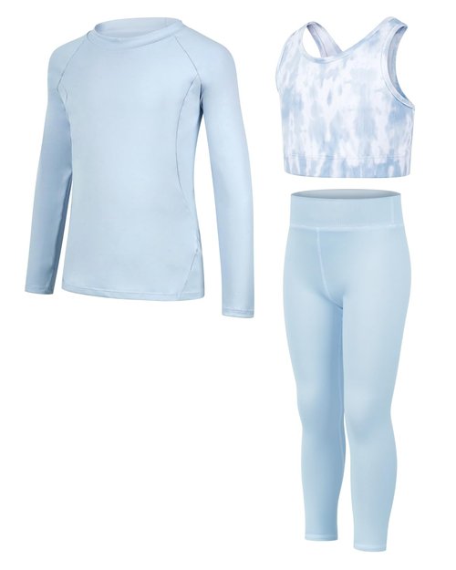 JiAmy Girls Yoga Leggings Girls Athletic Leggings Training Bras Set Kids Gym Crop Tank Top Activewear set for 6-7 Years Blue