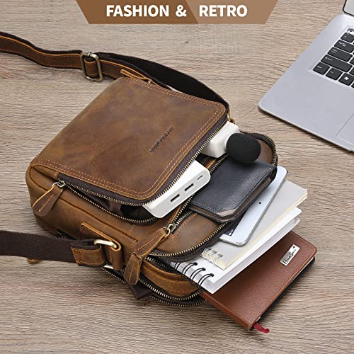Jack&Chris Leather Messenger Bag for Men - Brown Crossbody Purse for Work & Business
