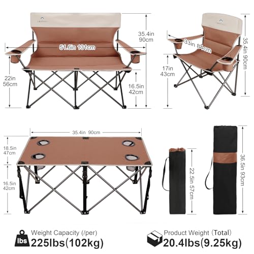 Moca 4-Piece Camping Chair Set of 3 Heavy-Duty Outdoor Folding Chairs with Cup Holders & Carry Bag