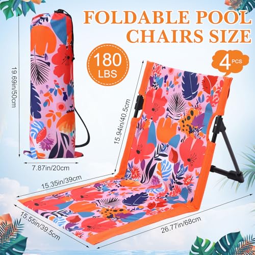 Foldable Poolside Chairs Set - Tropical Floral 4 Pack Portable Beach Lounge Seats