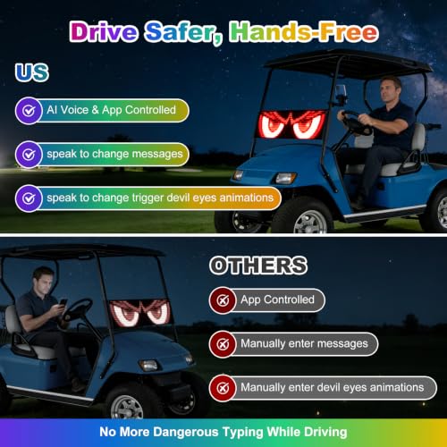 AI Voice Controlled LED Light Panel for Golf Carts 23x5 Inch Devil Eyes Effect