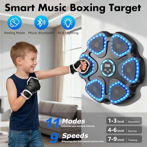 Black Music Boxing Machine for Kids & Adults with Gloves - Interactive Fitness & Training