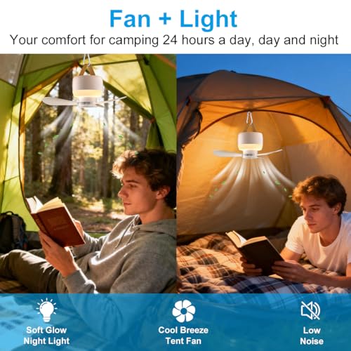 Rechargeable Portable Camping Fan with Light & Remote - Indoor & Outdoor Use