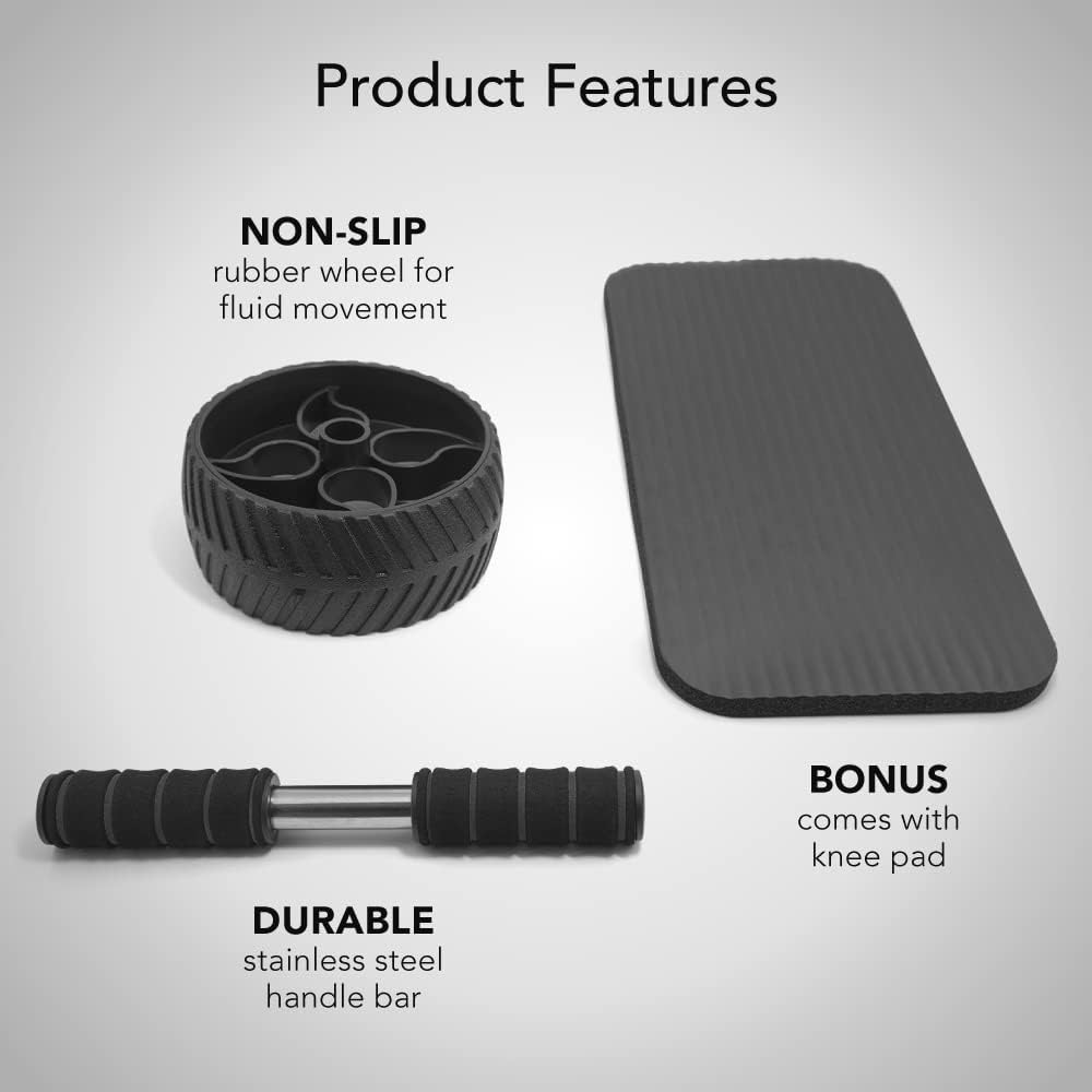 Sports Research Ab Wheel Roller - Sturdy 3" Wheel with Knee Pad for Core Workouts at Home or Gym