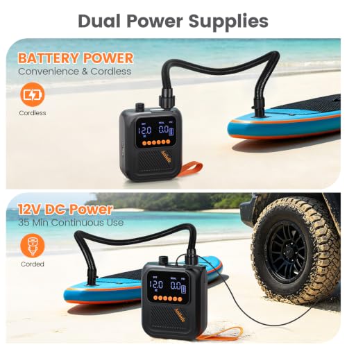 Aoiiefe Black Portable Rechargeable Electric SUP Pump with Auto-Off & Dual Stage Inflation