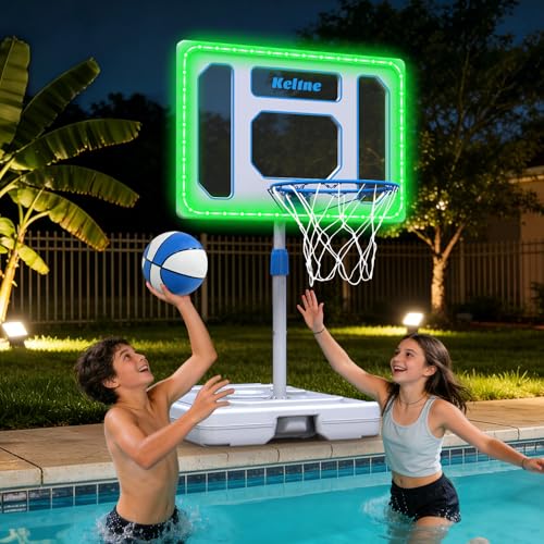 Chowell Solar Pool Basketball Hoop with LED Lights, Adjustable Height & Rustproof Backboard