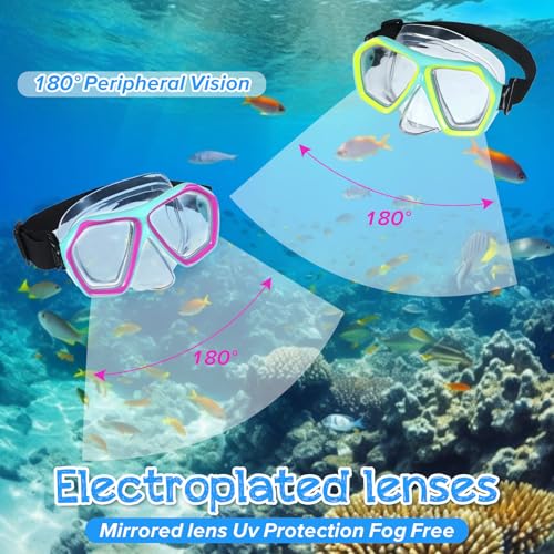 PercyEffie 2 Pack Adult Swim Goggles with Nose Cover - Lime Yellow & Pink