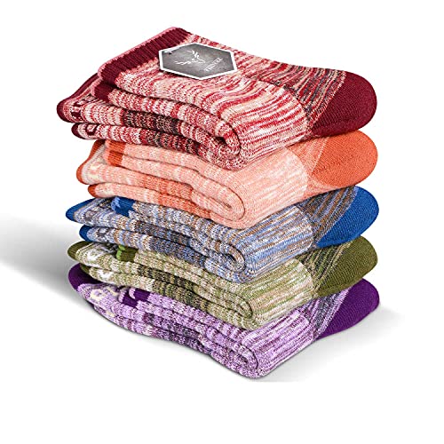 FEIDEER Women's Hiking Crew Socks Multi-Pack - Wicking Cushioned Outdoor Socks - Large / Red Blue Green Pink Purple