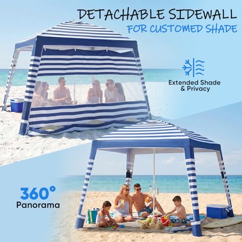 Sekey Classic Stripe 8x8 FT Beach Shade Canopy with UPF 50+ Sun Protection