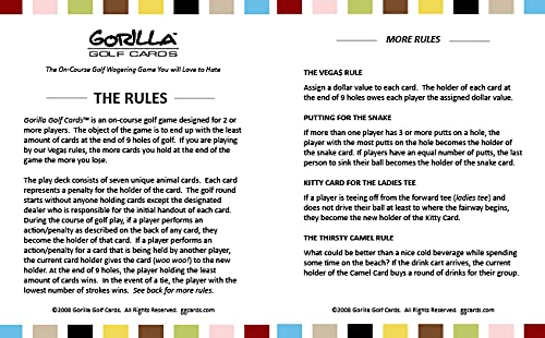 Gorilla Golf Cards - The On-Course Golf Betting Card Game - Add Fun to Your Golf Round - You'll Love to Hate This Game