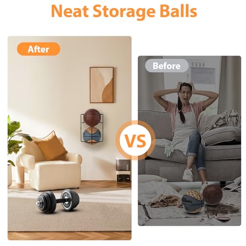 Outdoor Basketball Holder Wall Mount & Pole Rack for 2 Balls