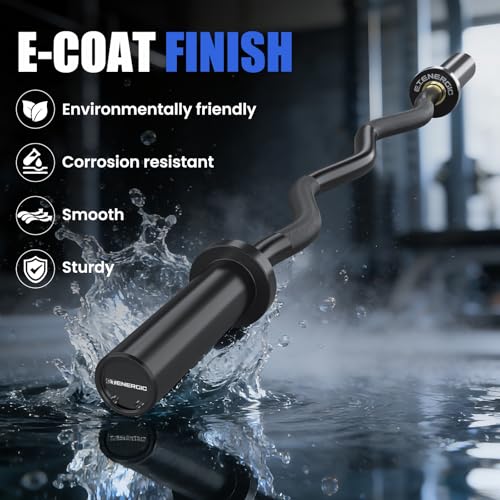 E.T.ENERGIC 47-Inch Solid Steel Olympic Curl Barbell - Black, 700LB Capacity