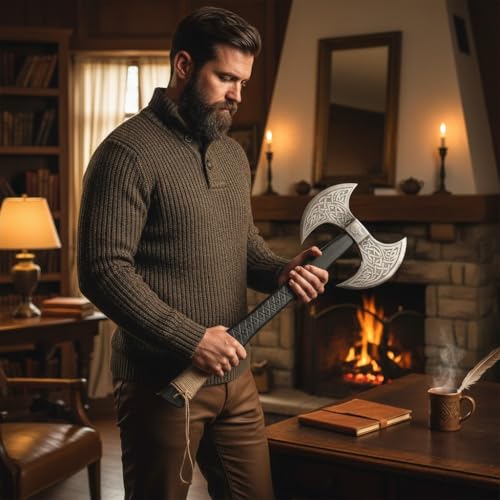 Poshland AX-7001 Custom Forged Carbon Steel Viking Axe with Rose Wood Handle — Handcrafted Camping & Hunting Hatchet