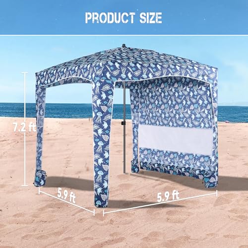 UPWELL Blue Stripe Beach Tent with UPF 50+ Sunshade Portable Canopy for Outdoor Sun Shelter