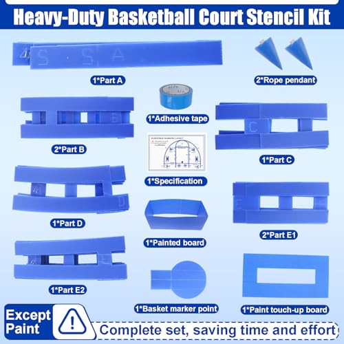 Large Reusable Basketball Court Marking Kit with Stencils & Accessories
