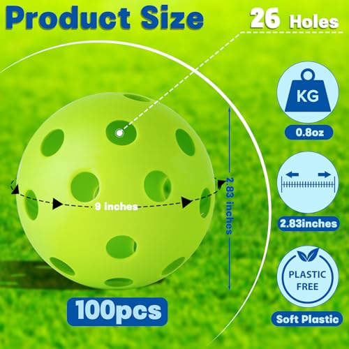 Green Plastic Baseballs Practice Balls 100 Pack with Drawstring Bag for Indoor Outdoor Training