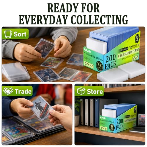 2000 Hard & Soft Plastic Card Sleeves Set - 3x4 Inch Trading Card Protectors, 35PT Thickness, Archival Safe, Double-Layer Defense