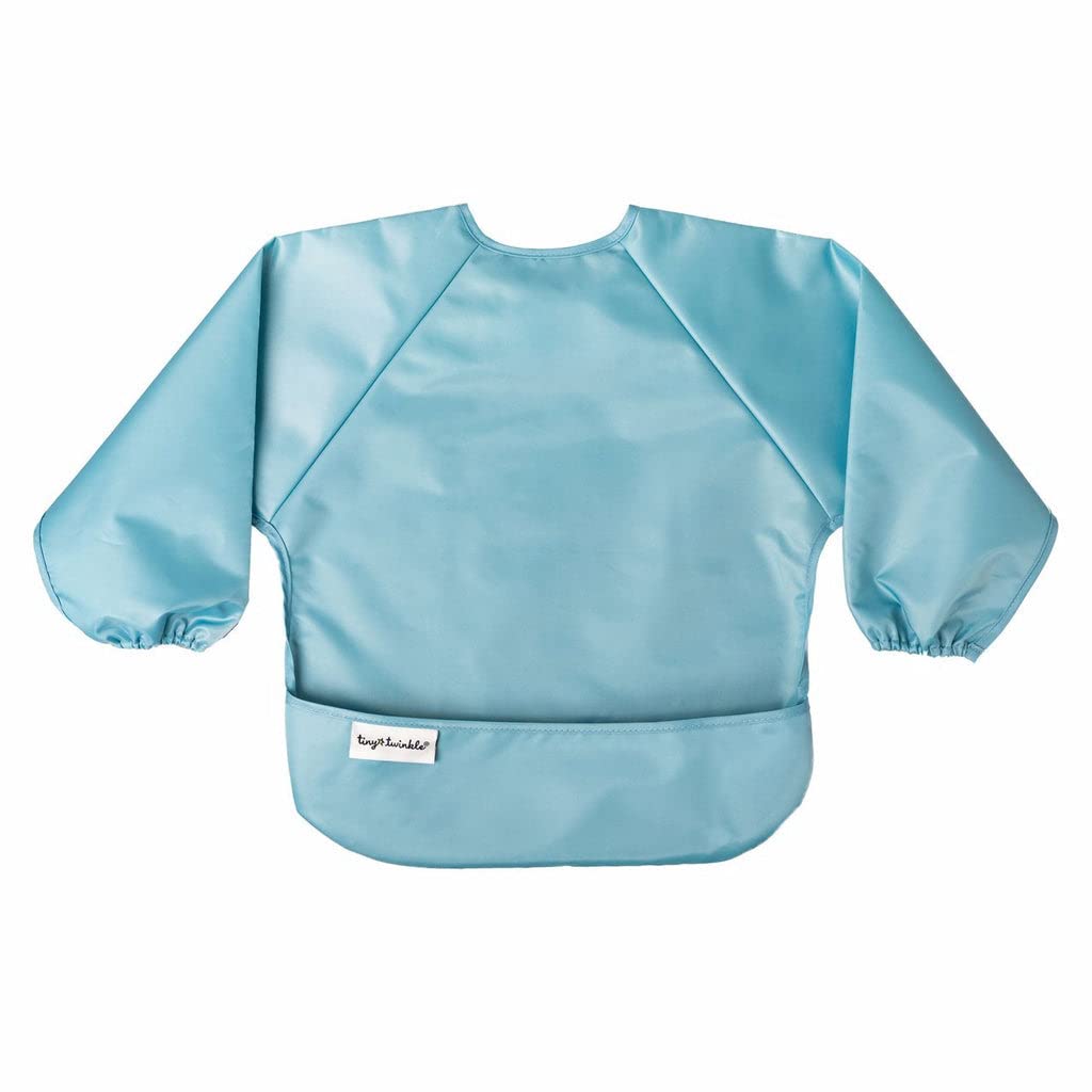 Tiny Twinkle Long Sleeve Bibs for Babies | 2-Pack Waterproof Smock Bibs | Machine Washable Feeding Essentials | Slate Olive, 6–24M