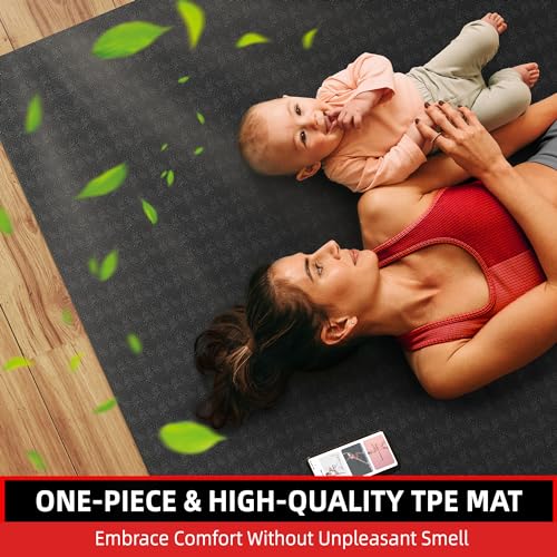 72x48 Inch Yoga Mat - Black 1/3 Inch Thick Non-Slip TPE Pilates Mat for Home & Yoga
