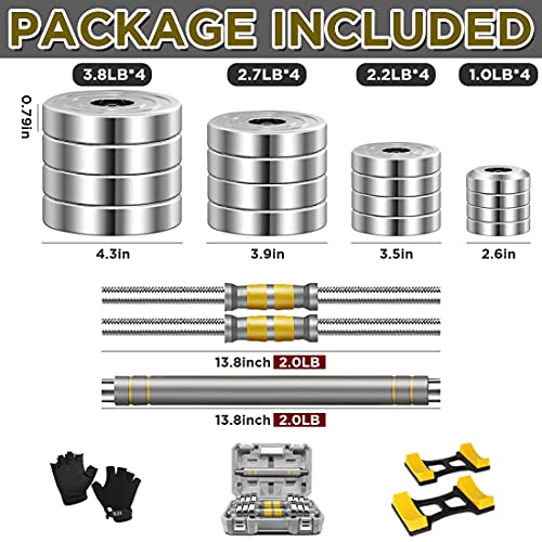 PHOEROS Adjustable Dumbbell Set 44 lbs - 3-in-1 Steel Dumbbells & Barbell for Home Gym