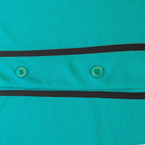Men Women Baseball Jersey Full Button Short Sleeve Shirt Large Black Stripe Aqua Variation