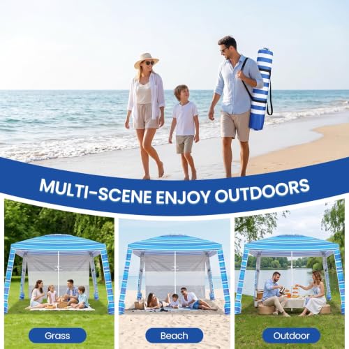 Aomifunny 8x8 Ft Beach Cabana Sun Shelter with UPF 50+ Side Wall - Portable Wind-Resistant Family Tent