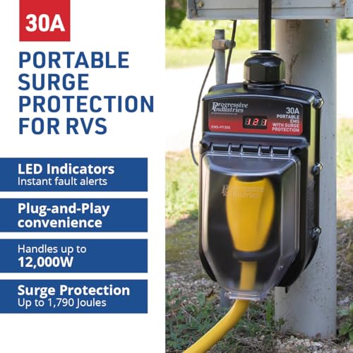 Progressive Industries EMS-PT30X Portable 30 Amp RV Surge Protector with Electrical Management System