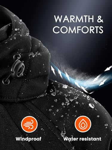 Heated Jacket for Women - Large Black Winter Coat with Warmth