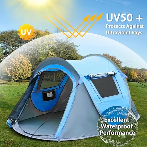 4 Person Pop Up Camping Tent - Instant Waterproof Setup, Lightweight & Durable