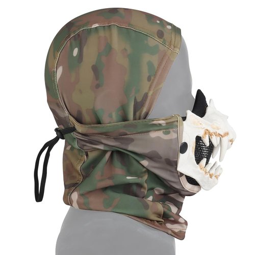 White Bone Fang Airsoft Paintball Mask with Steel Mesh, Highly Breathable Balaclava Headgear, Portable Adjustable Tactical Mask (White)