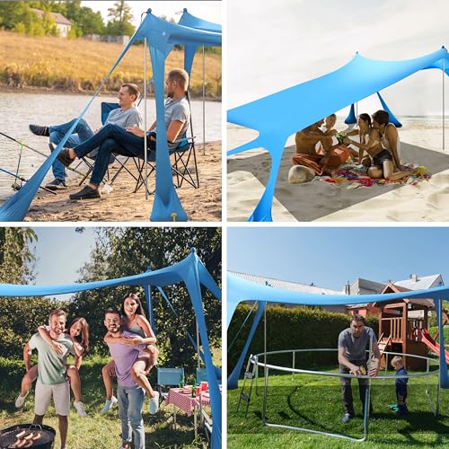 Navy 10x10FT Pop Up Beach Tent with 8 Sandbags & Aluminum Poles - UV50+ Sun Shelter for Family Outdoor Camping & Picnic