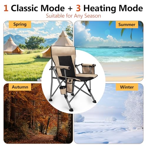 Beige Heated Camping Chair with 20,000mAh Battery, Fully Padded, Long-Lasting Warmth