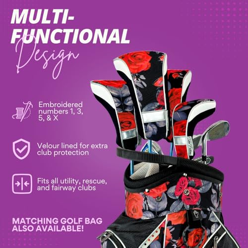 Golf Club Headcovers Set for Women - Red, Grey, Black, Pack of 4