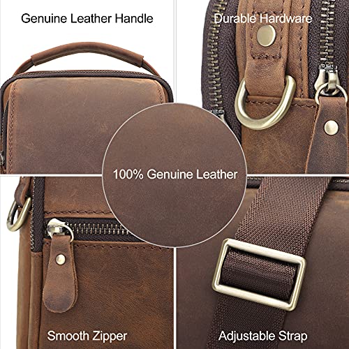 Augus Genuine Leather Small Messenger Bag Purse for Men - Brown