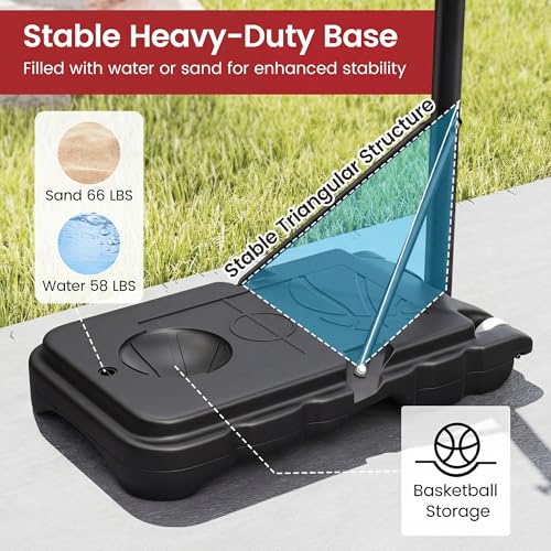 Olakids Black Outdoor Adjustable Basketball Hoop 3.3-7FT with Wheels