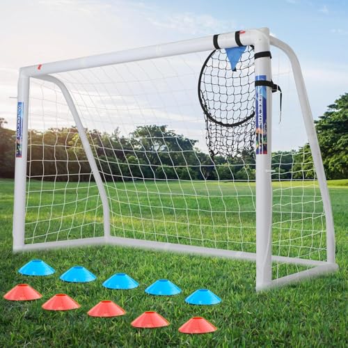 Hokicyos 8x6 Ft Portable Weatherproof Soccer Goal with Target Net, 10 Cones & Carry Bag