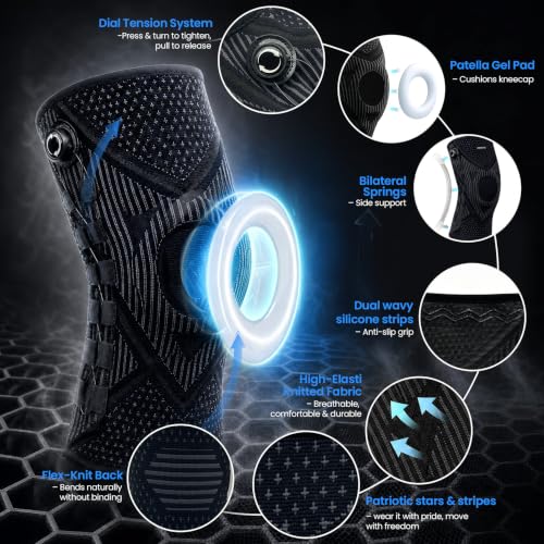 Adjustable Knee Brace with Dial & Gel Patella Pad - Large Left Support