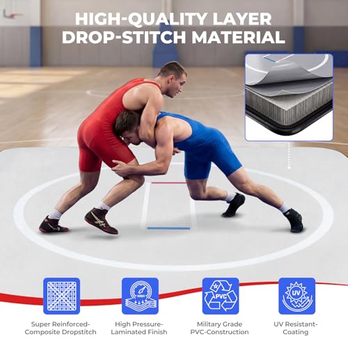 Inflatable Wrestling Mat 8x8 ft - Grey, 4-Inch Thick, Portable for Home & Gym MMA BJJ