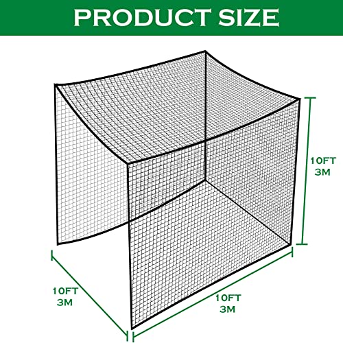 Golf Practice Net 10ft x 10ft x 10ft Backyard Barrier with Carabiners & Rope