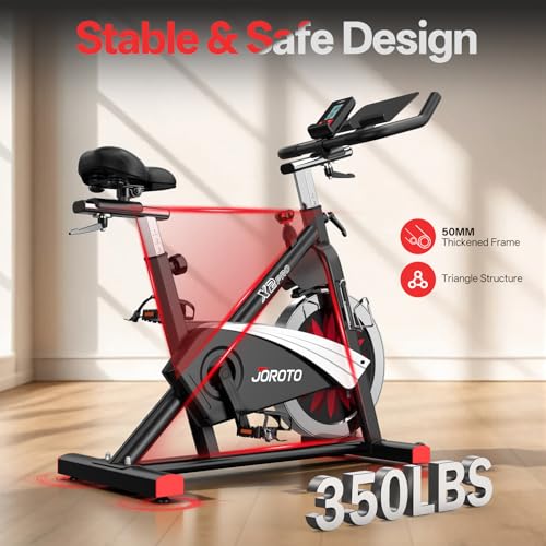 JOROTO Magnetic Stationary Exercise Bike - Red, Home Spin Bike with App & Adjustable Seat