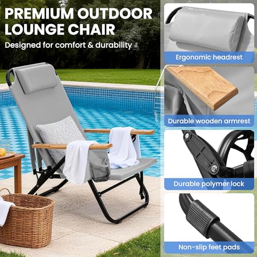 Canpsky Light Grey 2-Pack 5-Position Reclining Camping Chairs Portable Foldable Outdoor Seating