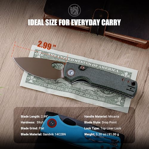 Vosteed Porcupine EDC Pocket Knife Green Copper Dune 2.99" Blade Locking Folding Knife