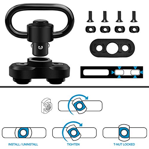 Black 1.25 Inch Metal Sling Mount Set for Two-Point Slings - Adjustable & Durable