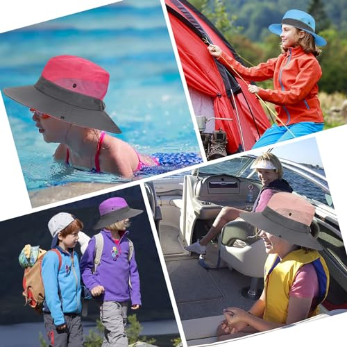 Kids Sun Hat Ponytail Girl UPF 50 Bucket Cap Summer Beach Fishing 2pcs Purple Watermelon Red 8-12T