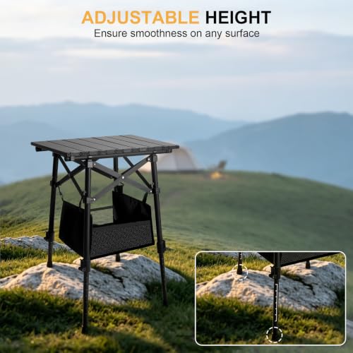Adjustable Camping Side Table - Portable Folding Outdoor Nightstand