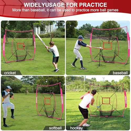 Purple 7x7ft Baseball Practice Net with Batting Tee & Strike Zone - Easy Setup