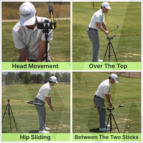 Golf Swing Trainer with Tripod & Phone Holder for Alignment Speed & Accuracy