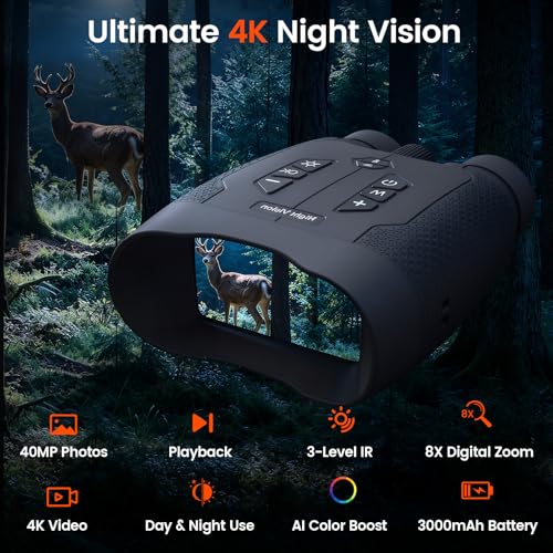 4K Night Vision Goggles for Adults with AI Color Boost, 8X Digital Zoom